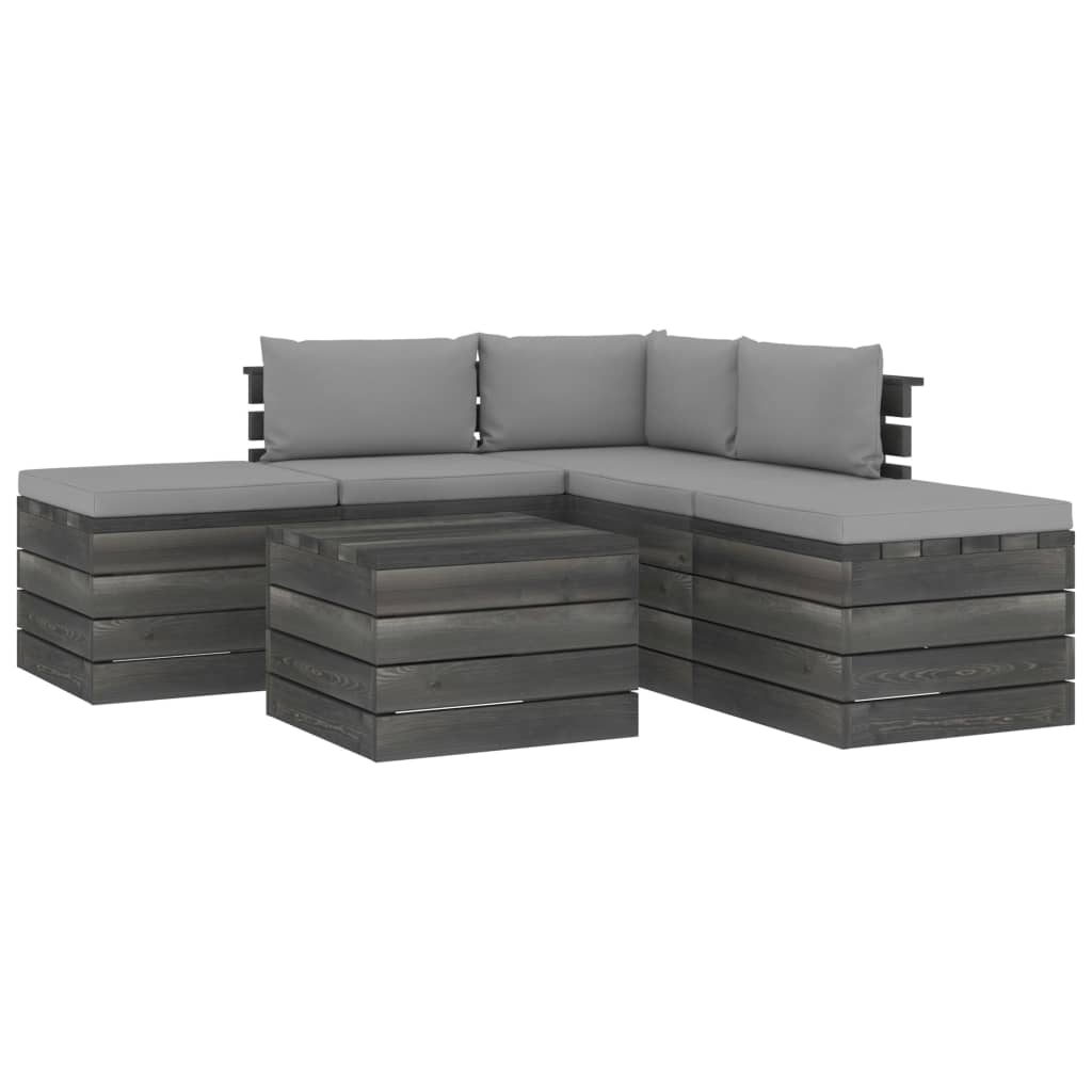 Set mobilier de gradina cu 1 masa, 2 tabureti si 3 canapele cu perne, vidaXL, Lemn, 60 x 65 x 71.5 cm, Gri