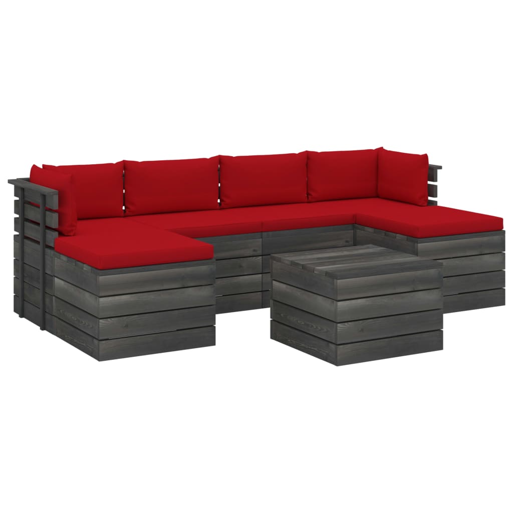 Set mobilier de gradina cu 1 masa, 2 tabureti si 4 canapele cu spatar cu perne, vidaXL, Lemn, 60 x 65 x 71.5 cm, Rosu