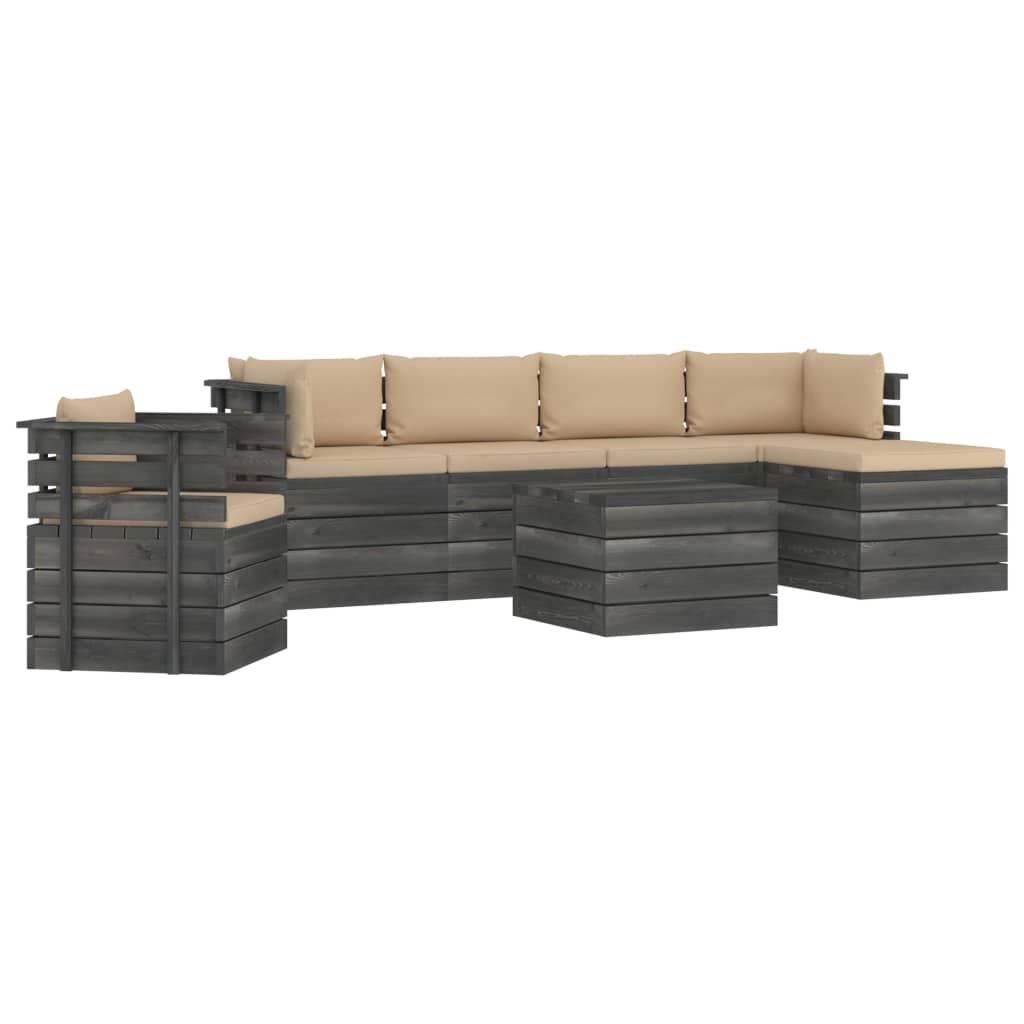 Set mobilier de gradina din 7 piese cu fotoliu cu perne incluse, vidaXL, Lemn, 60 x 65 x 71.5 cm, Bej