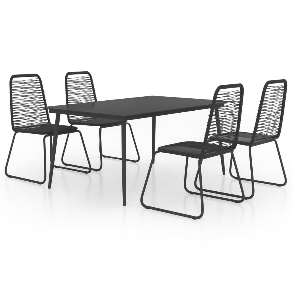 Set mobilier de gradina cu 1 masa cu blat din sticla si 4 scaune, vidaXL, PVC, 150 x 90 x 74 cm, Negru