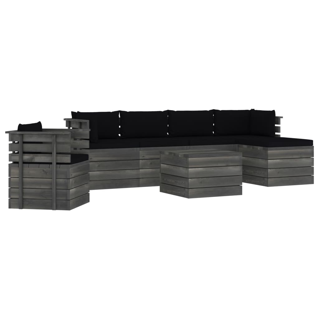 Set mobilier de gradina din 7 piese cu fotoliu cu perne incluse, vidaXL, Lemn, 60 x 65 x 71.5 cm, Negru