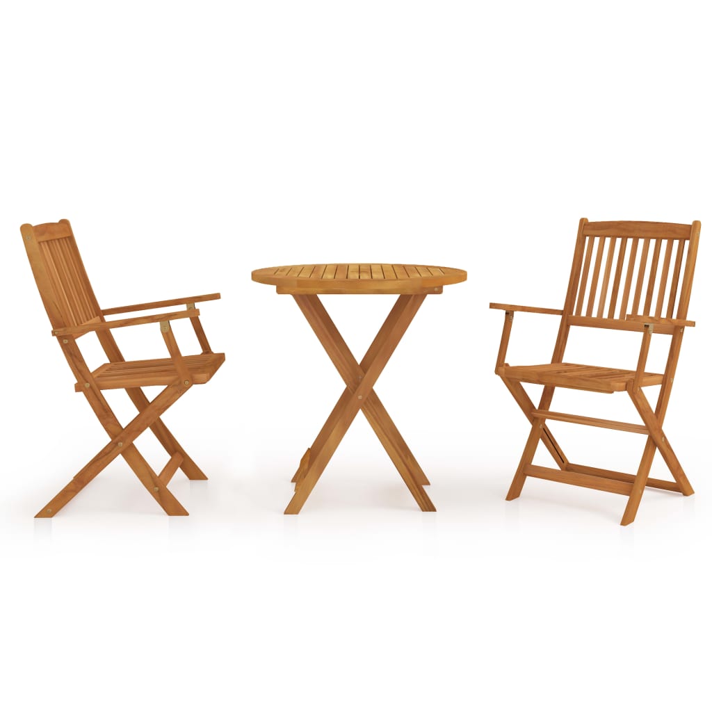 Set de masa rotunda cu 2 scaune pliabile din lemn de acacia, vidaXL, Lemn de acacia, 54 x 57 x 91 cm, Maro