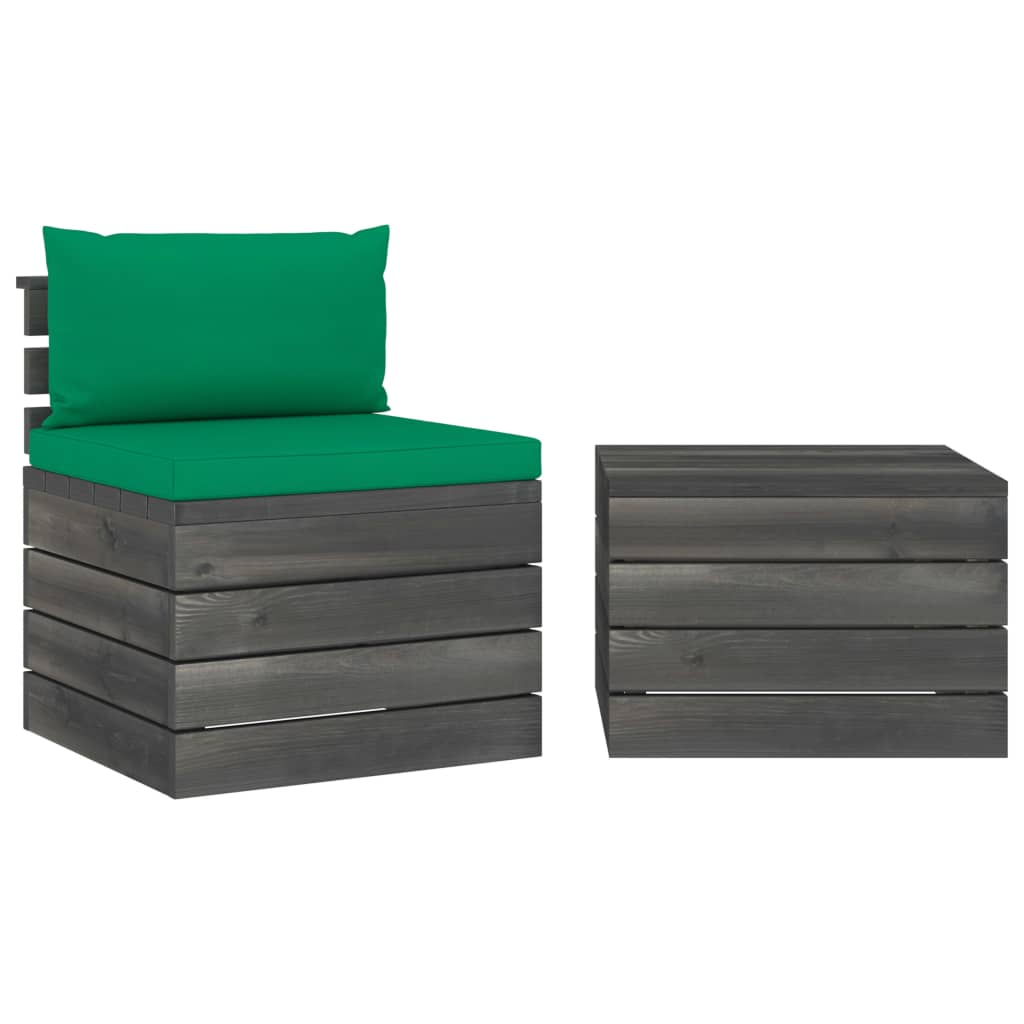 Set mobilier de gradina cu 1 masa si 1 canapea cu perne, vidaXL, Lemn, 60 x 65 x 71.5 cm, Verde