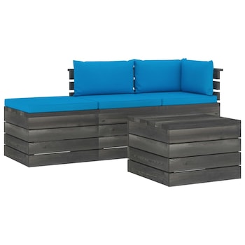 Set mobilier de gradina cu 1 masa, 1 taburet si 2 canapele cu spatar cu perne, vidaXL, Lemn, 60 x 65 x 71.5 cm, Albastru deschis