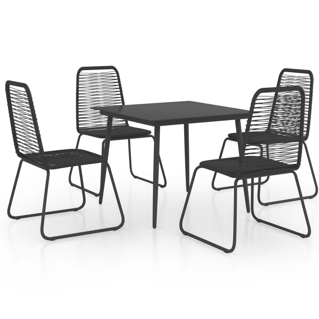 Set mobilier de gradina cu 1 masa cu blat din sticla si 4 scaune, vidaXL, PVC, 80 x 80 x 74 cm, Negru