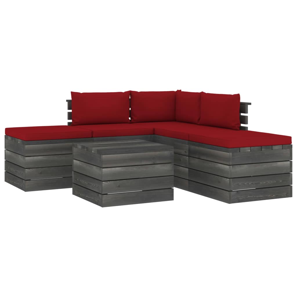 Set mobilier de gradina cu 1 masa, 2 tabureti si 3 canapele cu perne, vidaXL, Lemn, 60 x 65 x 71.5 cm, Rosu vin