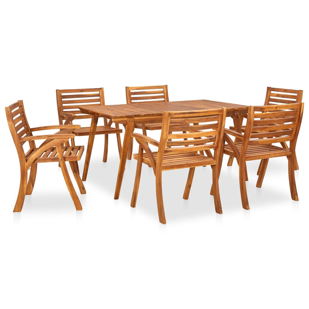 Set masa de gradina cu 6 scaune din lemn de acacia, vidaXL, Lemn de acacia, 150 x 90 x 75 cm, Maro