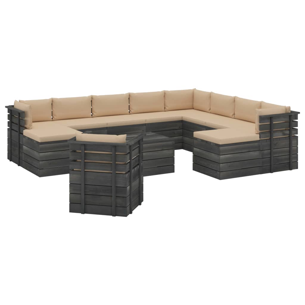 Set mobilier de gradina cu 12 piese cu perne colorate incluse, vidaXL, Lemn, 60 x 65 x 71.5 cm, Bej