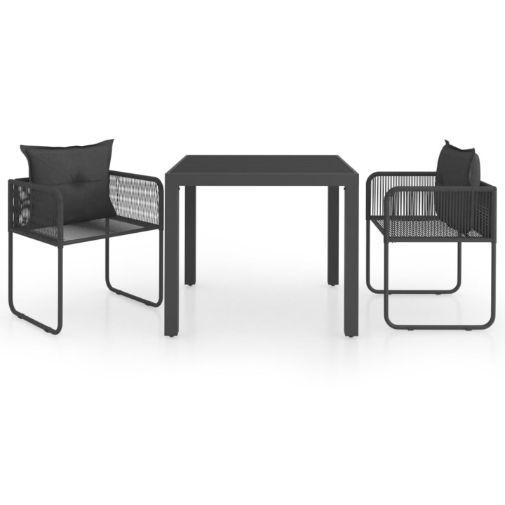 Set masa de gradina cu 2 scaune cu perne incluse, vidaXL, PVC, 79 x 79 x 74 cm, Negru
