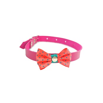 Zgarda din piele naturala roz 10 mm x 31 cm , cu funda Zgarda din piele naturala roz 10 mm x 31 cm , cu funda