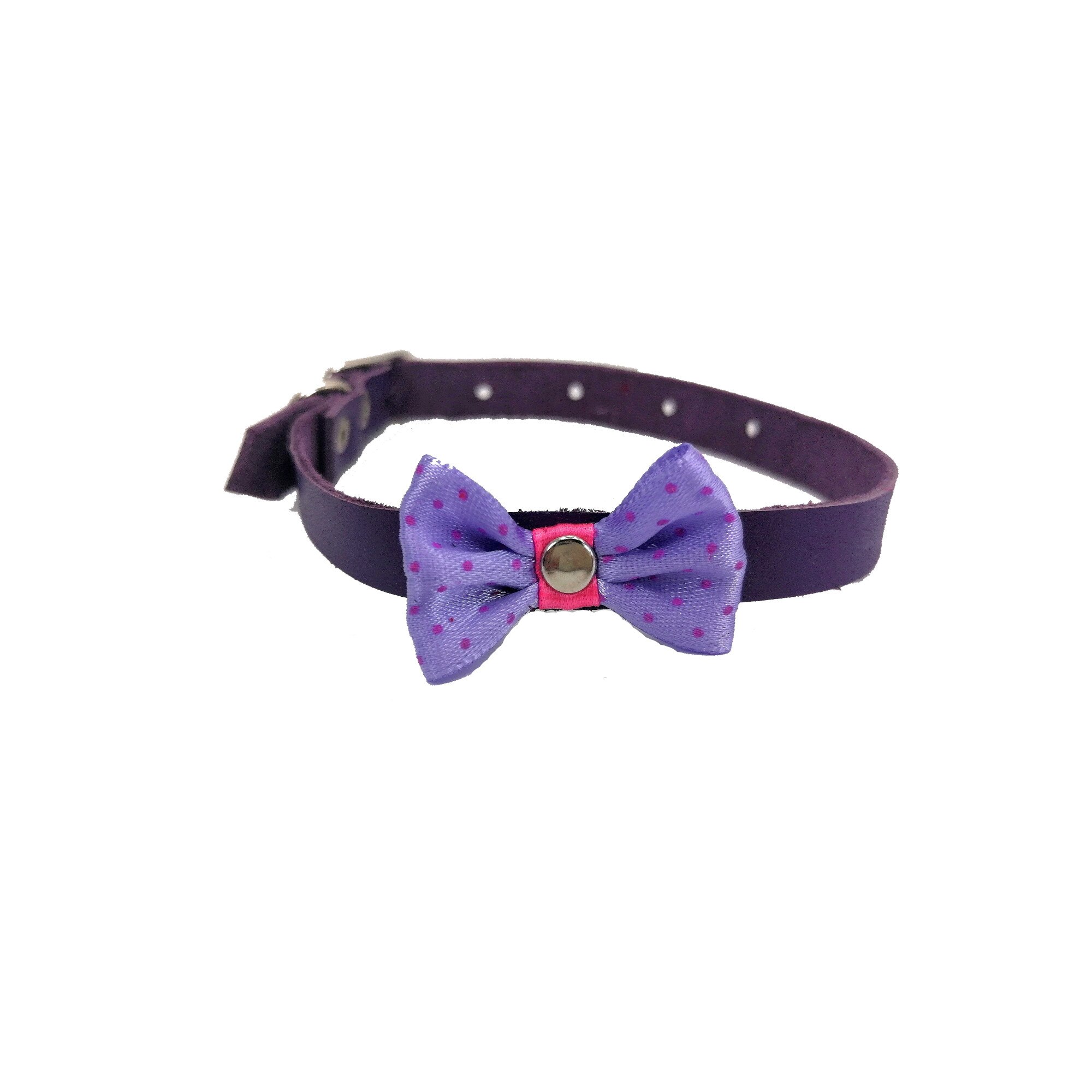 Zgarda din piele naturala mov 10 mm x 31 cm , cu funda