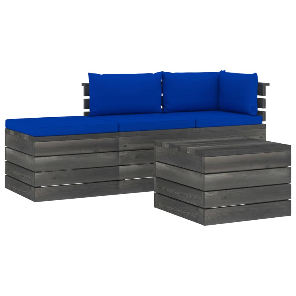Set mobilier de gradina cu 1 masa, 1 taburet si 2 canapele cu spatar cu perne, vidaXL, Lemn, 60 x 65 x 71.5 cm, Albastru