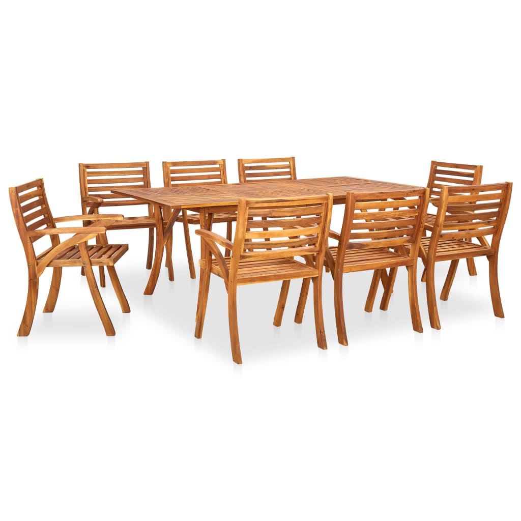 Set masa de gradina cu scaune din lemn de acacia pentru 8 persoane, vidaXL, Lemn de acacia, 201.5 x 100 x 75 cm, Maro