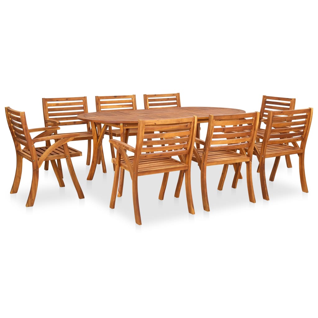 Set masa de gradina ovala cu 8 scaune incluse, vidaXL, Lemn de acacia, 201 x 100 x 75 cm, Maro