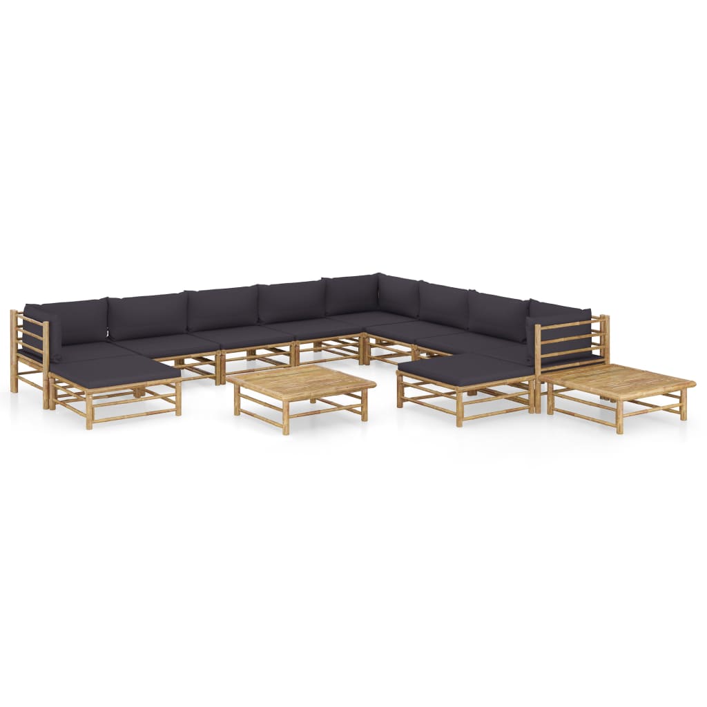 Set mobilier de gradina cu 12 piese cu perne incluse, vidaXL, Bambus, 65 x 65 x 30 cm , Maro