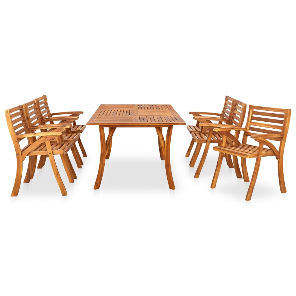 Set masa de gradina cu scaune din lemn de acacia pentru 6 persoane, vidaXL, Lemn de acacia, 201.5 x 100 x 75 cm, Maro