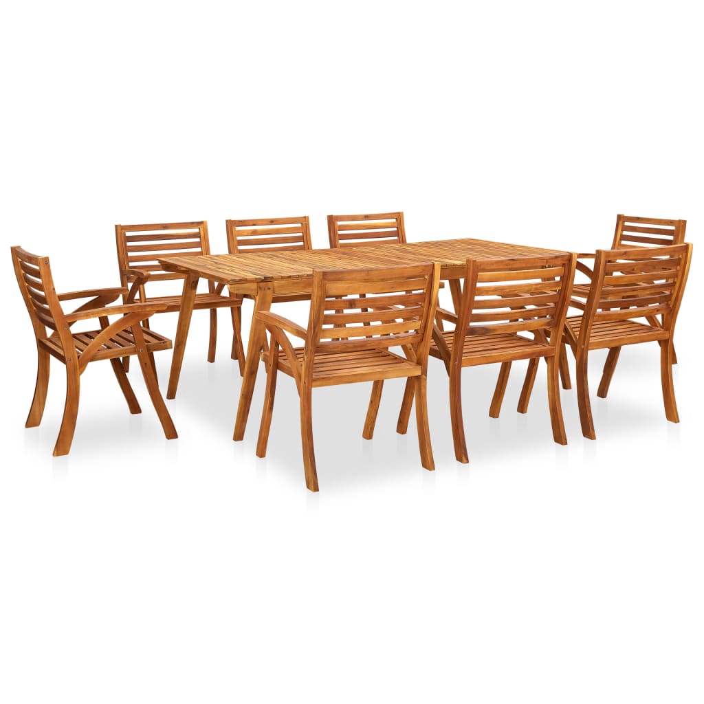 Set masa de gradina cu 8 scaune din lemn de acacia, vidaXL, Lemn de acacia, 201.5 x 100 x 75 cm, Maro