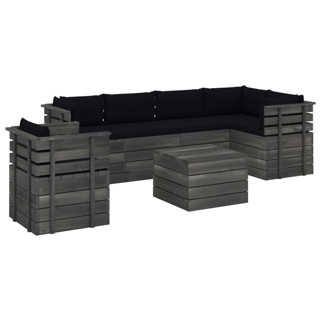 Set mobilier de gradina cu 1 masa, 1 fotoliu si 5 canapele cu perne, vidaXL, Lemn, 60 x 65 x 71.5cm, Negru