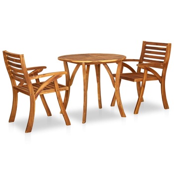 Set masa de gradina rotunda cu 2 scaune incluse, vidaXL, Lemn de acacia, 85 x 75 cm , Maro Set masa de gradina rotunda cu 2 scaune incluse, vidaXL, Lemn de acacia, 85 x 75 cm , Maro