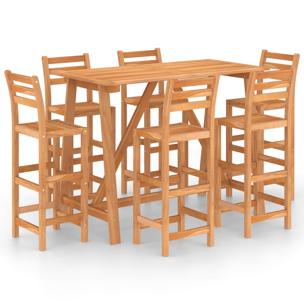 Set mobila de bar pentru gradina cu 7 piese, vidaXL, Lemn de acacia, 140 x 70 x 104 cm, Maro
