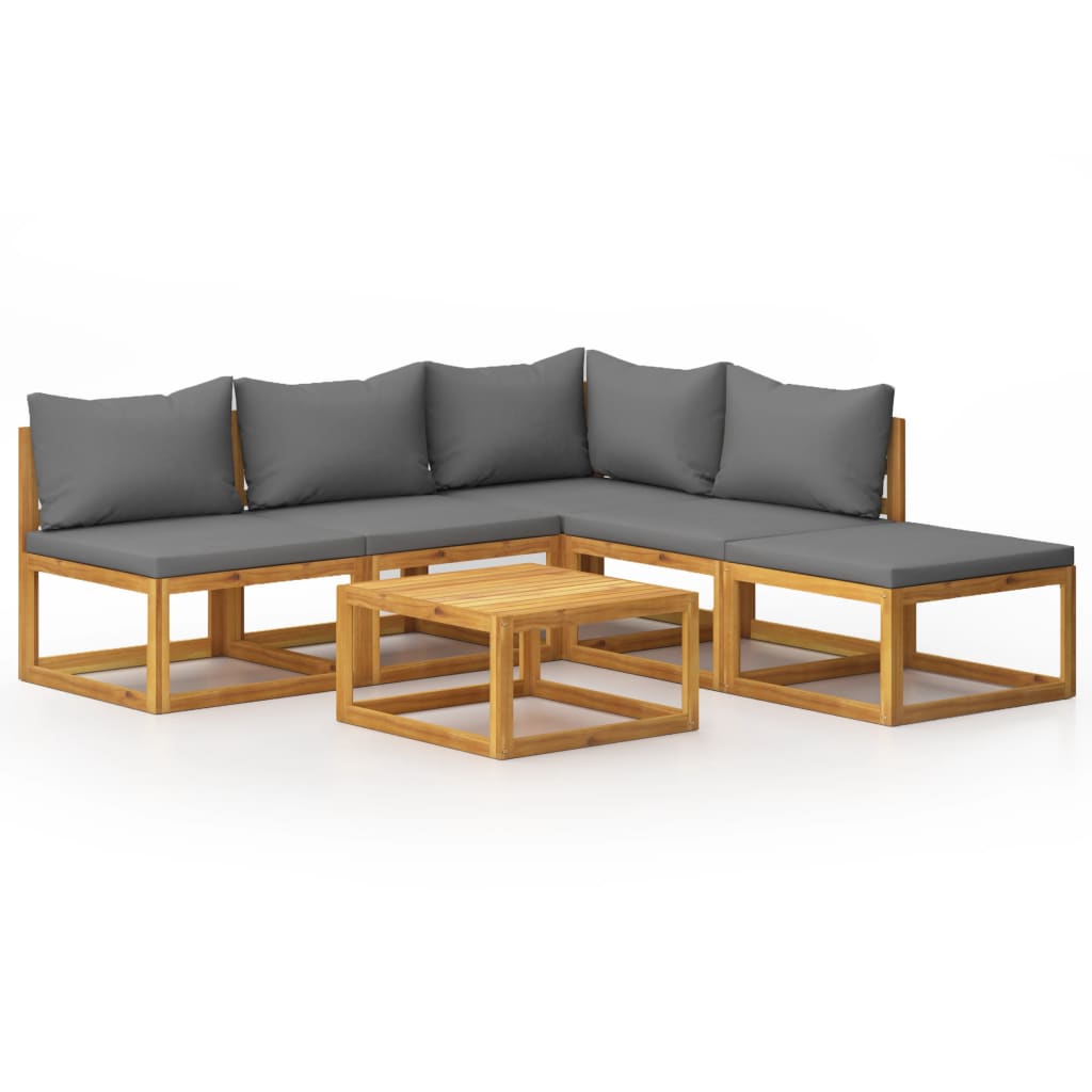 Set mobilier de gradina cu 6 piese din lemn de acacia cu perne incluse, vidaXL, Lemn de acacia, 68 x 68 x 29 cm, Gri