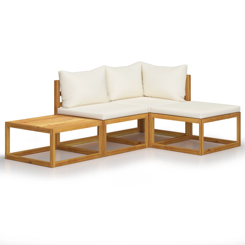 Set mobilier de gradina cu 4 piese cu perne, vidaXL, Lemn de acacia, 68 x 68 x 29 cm, Crem