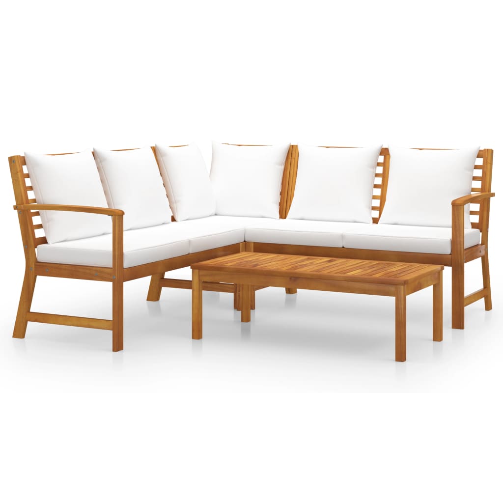Set mobilier de gradina cu 4 piese cu perne crem, vidaXL, Lemn de acacia, 114.5 x 60.5 x 81 cm, Maro