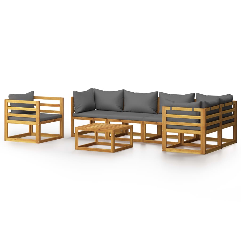 Set mobilier de gradina cu 7 piese din lemn de acacia cu perne incluse, vidaXL, Lemn de acacia, 68 x 68 x 29 cm, Gri