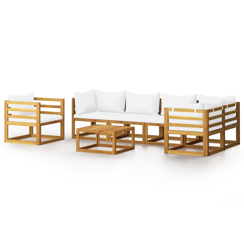 Set mobilier de gradina cu 1 masa, 1 fotoliu si 5 canapele cu perne, vidaXL, Lemn de acacia, 68 x 68 x 29 cm, Crem