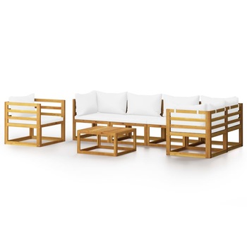Set mobilier de gradina cu 1 masa, 1 fotoliu si 5 canapele cu perne, vidaXL, Lemn de acacia, 68 x 68 x 29 cm, Crem Set mobilier de gradina cu 1 masa, 1 fotoliu si 5 canapele cu perne, vidaXL, Lemn de acacia, 68 x 68 x 29 cm, Crem