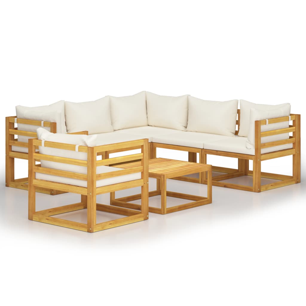 Set mobilier de gradina cu 7 piese cu perne, vidaXL, Lemn de acacia, 68 x 68 x 29 cm, Crem