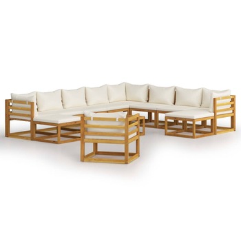 Set mobilier de gradina cu 12 piese cu perne, vidaXL, Lemn de acacia, 68 x 68 x 29 cm, Crem Set mobilier de gradina cu 12 piese cu perne, vidaXL, Lemn de acacia, 68 x 68 x 29 cm, Crem