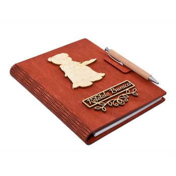 Caiet pentru Retetele Bunicii cu Coperti din lemn, A5, Piksel, Rosu, pix din lemn inclus Caiet pentru Retetele Bunicii cu Coperti din lemn, A5, Piksel, Rosu, pix din lemn inclus