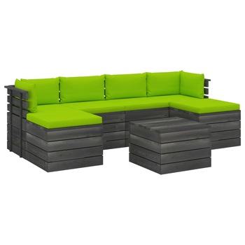 Set mobilier de gradina cu 1 masa, 2 tabureti si 4 canapele cu spatar cu perne, vidaXL, Lemn, 60 x 65 x 71.5 cm, Verde deschis