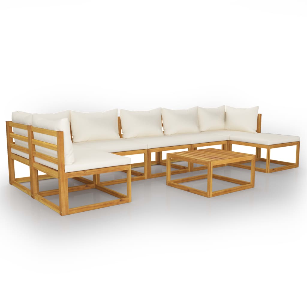 Set mobilier de gradina cu 1 masa, 1 taburet si 6 canapele cu perne, vidaXL, Lemn de acacia, 68 x 68 x 29 cm, Crem