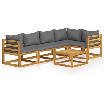 Set mobilier de gradina cu 6 piese din lemn de acacia cu spatar si perne incluse, vidaXL, Lemn de acacia, 68 x 68 x 29 cm, Gri Set mobilier de gradina cu 6 piese din lemn de acacia cu spatar si perne incluse, vidaXL, Lemn de acacia, 68 x 68 x 29 cm, Gri
