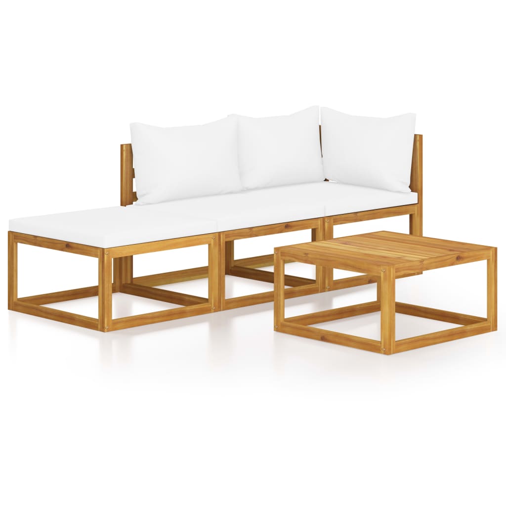 Set mobilier de gradina cu 1 masa, 1 taburet si 2 canapele cu perne, vidaXL, Lemn de acacia, 68 x 68 x 29 cm, Crem