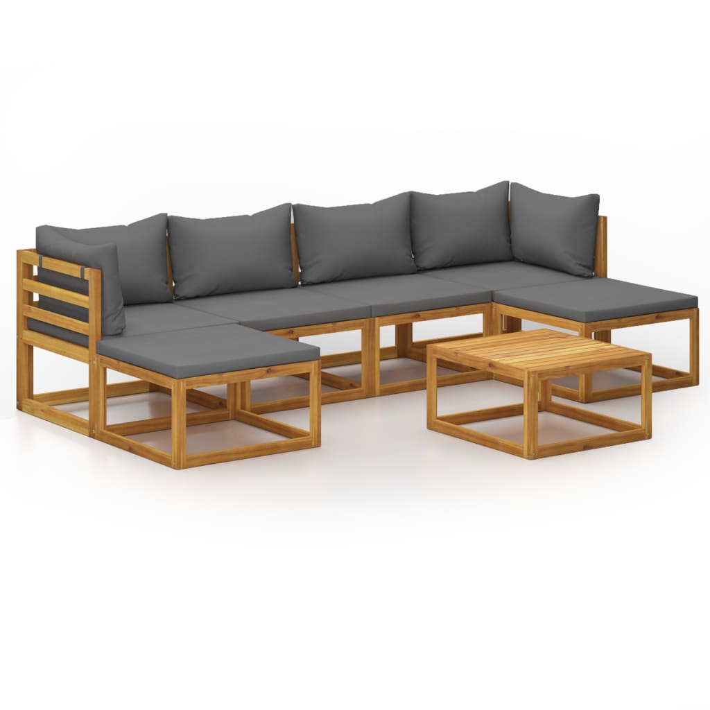 Set mobilier de gradina cu 1 masa, 2 tabureti si 4 canapele cu perne, vidaXL, Lemn de acacia, 68 x 68 x 29 cm, Gri