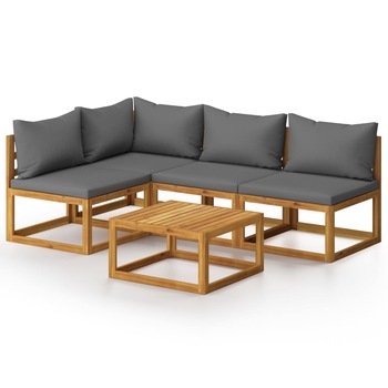 Set mobilier de gradina cu 5 piese din lemn de acacia cu perne incluse, vidaXL, Lemn de acacia, 68 x 68 x 29 cm, Gri Set mobilier de gradina cu 5 piese din lemn de acacia cu perne incluse, vidaXL, Lemn de acacia, 68 x 68 x 29 cm, Gri