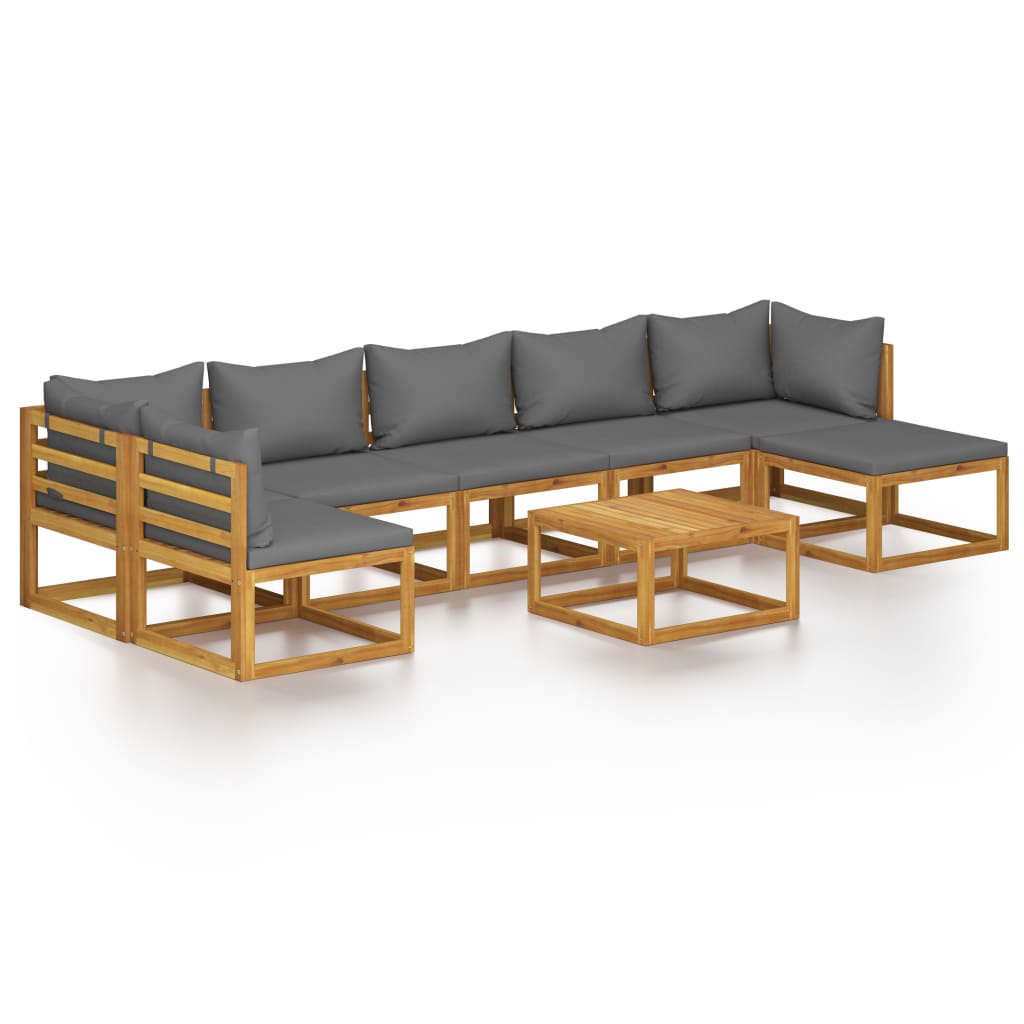 Set mobilier de gradina cu 8 piese din lemn de acacia cu perne incluse, vidaXL, Lemn de acacia, 68 x 68 x 29 cm, Gri