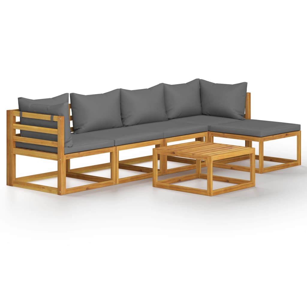 Set mobilier de gradina cu 6 piese cu perne, vidaXL, Lemn de acacia, 68 x 68 x 29 cm, Gri