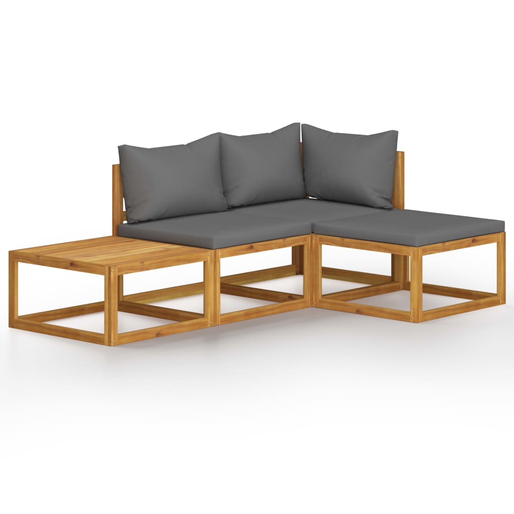 Set mobilier de gradina cu 4 piese cu perne, vidaXL, Lemn de acacia, 68 x 68 x 29 cm, Gri