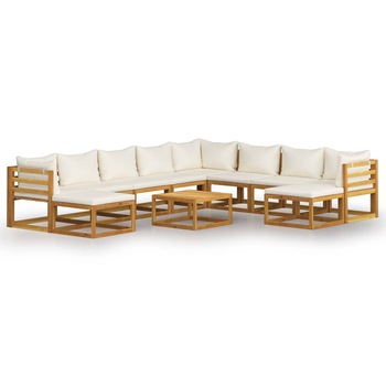 Set mobilier de gradina cu 11 piese cu perne, vidaXL, Lemn de acacia, 68 x 68 x 29 cm, Crem Set mobilier de gradina cu 11 piese cu perne, vidaXL, Lemn de acacia, 68 x 68 x 29 cm, Crem