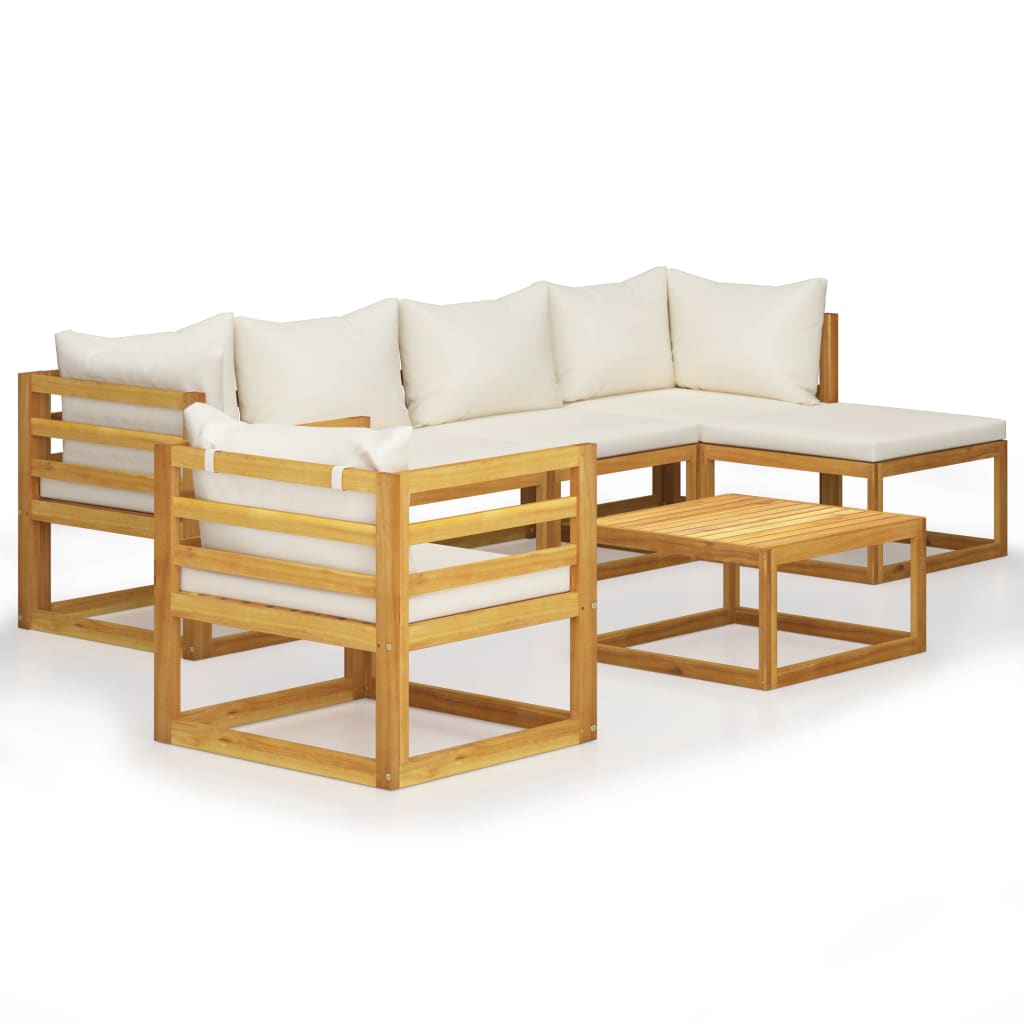 Set mobilier de gradina din 7 piese cu fotoliu cu perne incluse, vidaXL, Lemn de acacia, 68 x 68 x 29 cm, Crem