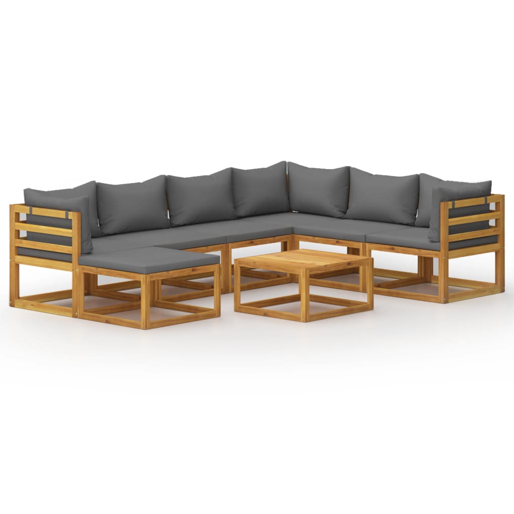 Set mobilier de gradina cu 1 masa, 1 taburet si 6 canapele cu perne, vidaXL, Lemn de acacia, 68 x 68 x 29 cm, Gri
