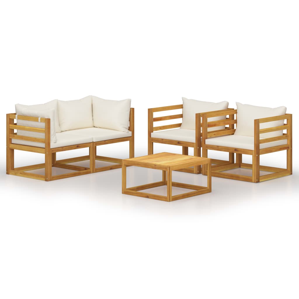 Set mobilier de gradina cu 5 piese cu perne, vidaXL, Lemn de acacia, 68 x 68 x 29 cm, Crem
