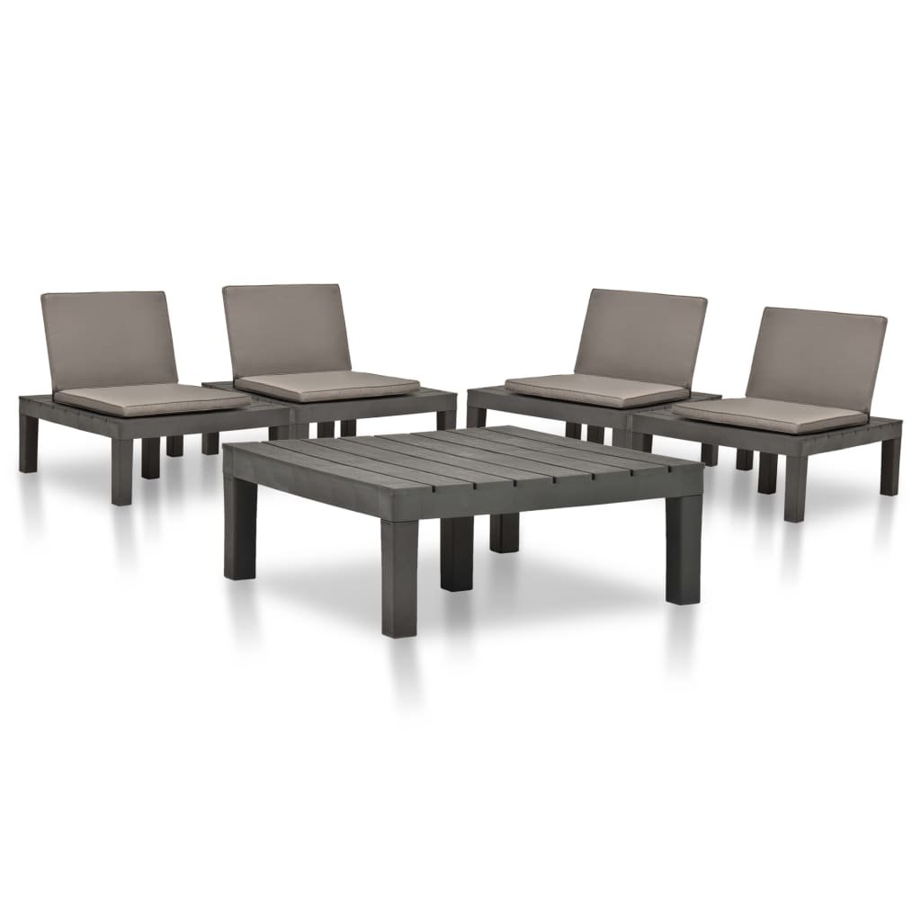 Set mobila de gradina cu 5 piese cu perne maro, vidaXL, Plastic, 78 x 78 x 31 cm, Gri