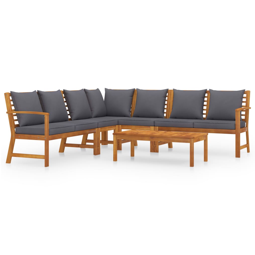 Set mobilier de gradina cu 6 piese cu perne gri inchis, vidaXL, Lemn de acacia, 114.5 x 60.5 x 81 cm, Maro