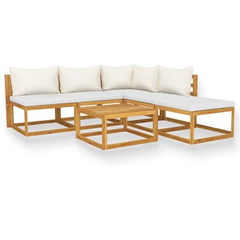 Set mobilier de gradina cu 1 masa, 1 taburet si 4 canapele cu perne, vidaXL, Lemn de acacia, 68 x 68 x 29 cm, Crem Set mobilier de gradina cu 1 masa, 1 taburet si 4 canapele cu perne, vidaXL, Lemn de acacia, 68 x 68 x 29 cm, Crem