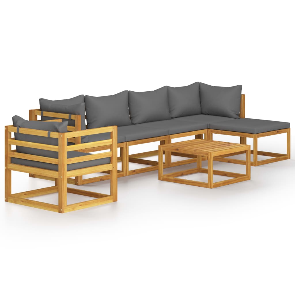 Set mobilier de gradina cu 7 piese cu perne, vidaXL, Lemn de acacia, 68 x 68 x 29 cm, Gri
